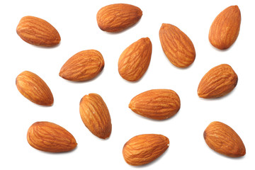 almonds isolated on white background top view