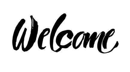 Welcome lettering. Handwritten modern calligraphy, brush painted letters. Vector.Template for banners, posters