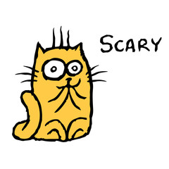 Scared orange cat Tik. Vector illustration.