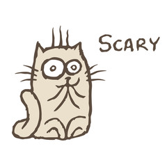 Shocked grey cat Tik. Vector illustration.