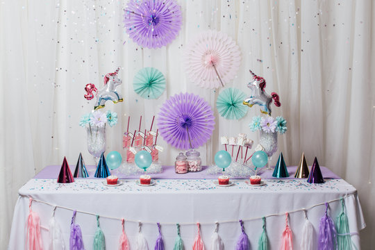 A table decorated for the kids party