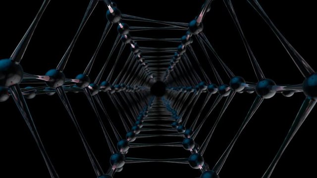 PNG alpha.Abstract molecule net tunnel intro template.Glass balls connection animation.Camera zoom in through molecule spider net.Add your title or logo, get nice intro.Type 3