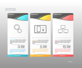 Three tariffs banners. Web pricing table. Vector design for web app. Price list. Grouped correctly. Vector illustration. eps10