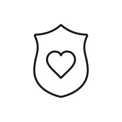 Shield icon with Heart sign Isolated on White Background. Vector outline illustration