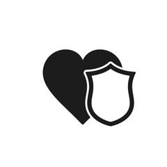Heart with Shield icon Isolated on White Background. Vector illustration