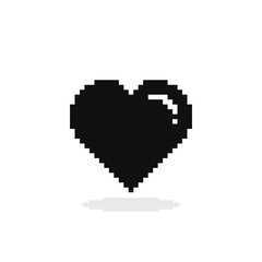 Heart pixel black icon. Vector isolated flat illustration