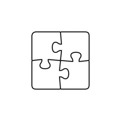 Four piece outline puzzle. Vector isolated puzzle elements