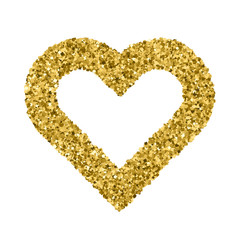 Golden heart isolated on white.