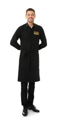 Handsome waiter on white background