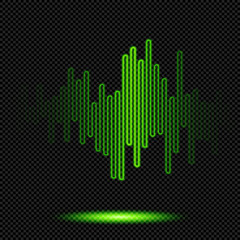 Green Shining Hi Tech Sinusoid on Transparent Background - Vector Glowing HUD Futuristic Electrical Graph Design
