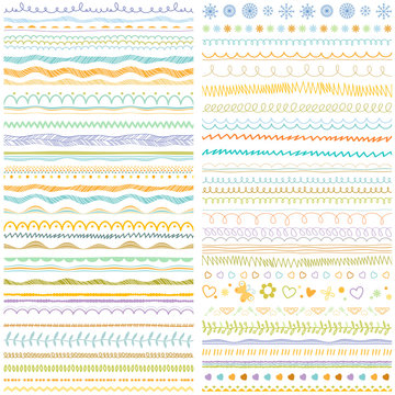 Hand drawn brush strokes, lines collection. Seasonal ornaments. Doodle patterns. Decorative design elements and symbols. Hand drawn brush strokes, lines collection. Borders, dividers, frames.