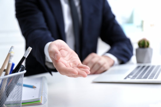 Businessman Demanding Bribe Indoors, Closeup