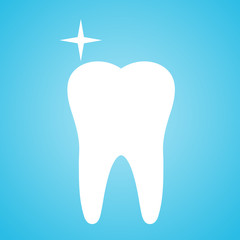 Oral dental hygiene. Shining effect stars. Blue background. Flat design.Healthy tooth icon.
