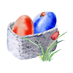 Easter eggs in kerchief. Isolated on white background. 