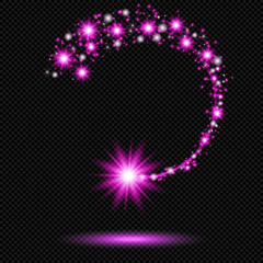 Purple Shine Starburst with Trail on Transparent Background  - Vector Radiant Comet
