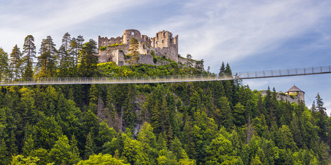 Ruins of Ehrenberg Castle and Highline 179 (Reutte, Tirol, Austria) - obrazy, fototapety, plakaty