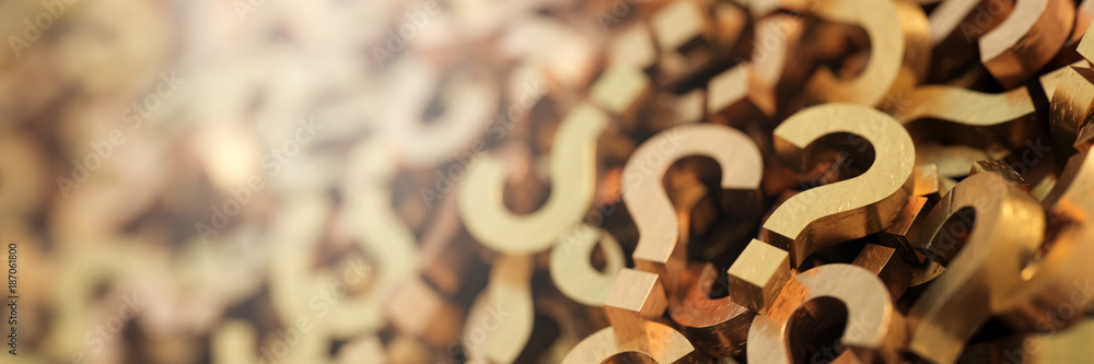 Poster infinite golden question marks, original 3d rendering
