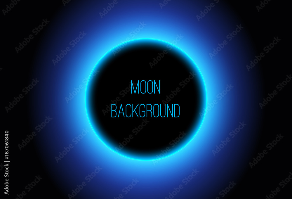 Wall mural blue shining another side of moon background - vector glowing universe design