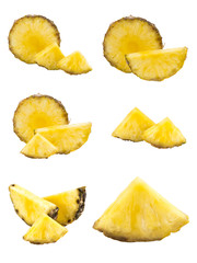 set of pineapple slices isolated on the white background
