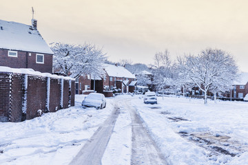 British Suburban Area in Snow