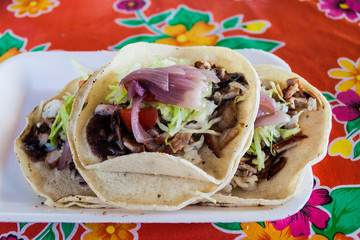 Portion of tacos in a small eatery in Mexico