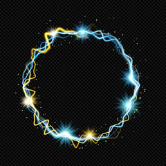 Bicolour shining Ring with Sparks on Transparent Background  - Vector Glowing Annulus
