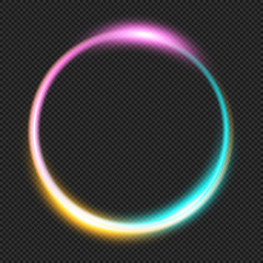Tricolor shining Ring on Transparent Background  - Vector Glowing Neon Annulus Frame
