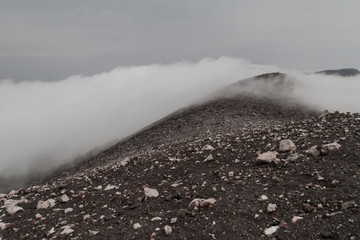 Misty mysterious rim of Telica volcano crater, Nicaragua