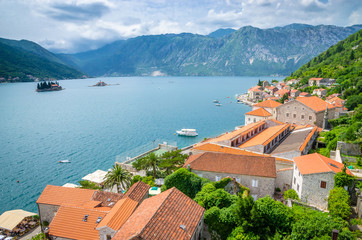 Naklejka na ściany i meble beautiful mediterranean landscape. Mountains near town Perast, Kotor bay (Boka Kotorska), Montenegro.