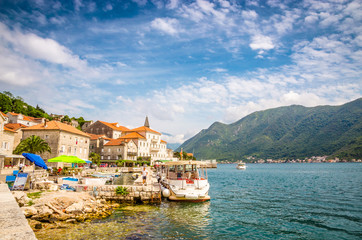Fototapeta premium beautiful mediterranean landscape. Mountains near town Perast, Kotor bay (Boka Kotorska), Montenegro.
