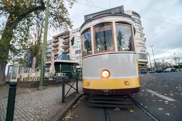 Fototapeta na wymiar historical yellow tram