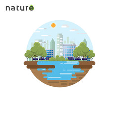 Green city flat design.Eco and nature concept vector illustration.