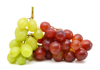 Ripe red and green grapes isolated on white