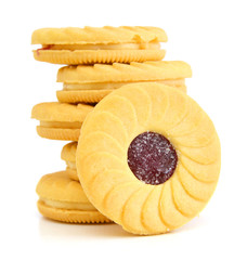 Closeup of Traditional Linzer Cookies on white background