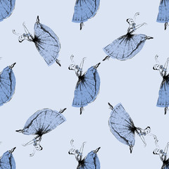 Seamless pattern of hand drawn sketch style ballerina. Vector illustration. © Ecaterina Sciuchina