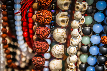 closeup of colored jewelry from the beach in southern India