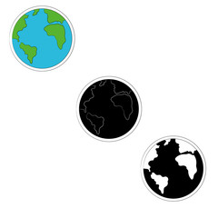 set of planet earth icons in three versions- color, monochrome. Vector illustration.