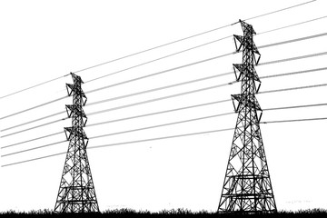 silhouette electricity pole, electricity pylons technology on white background