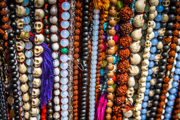 closeup of colored jewelry from the beach in southern India