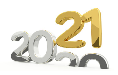 new year 2021 and 2020 golden 3d render