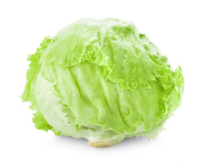 Green Iceberg lettuce on White Background - obrazy, fototapety, plakaty