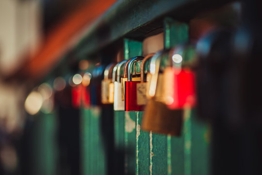 Symbolic Love, fixed padlocks on bridge