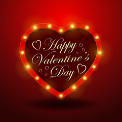 Valentine`s Day background. Vector retro light sign. Heart shape.