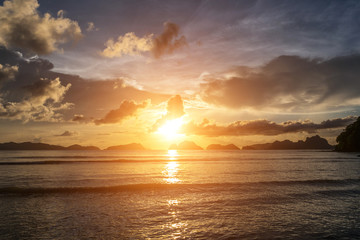 Beautiful sunset  in El Nido, Palawan island, Philippines