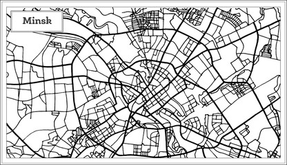 Minsk Belarus City Map in Black and White Color.