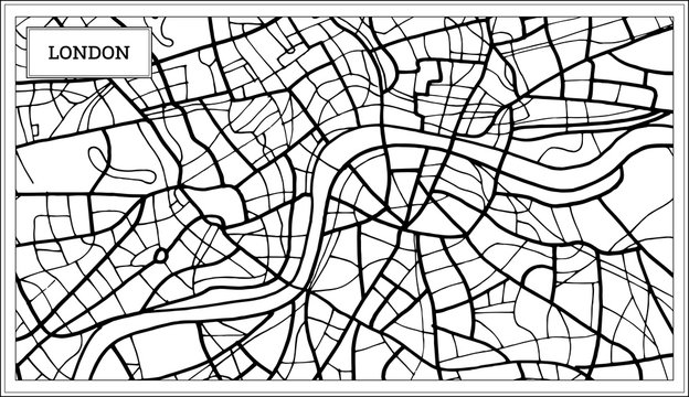 London Map in Black and White Color.