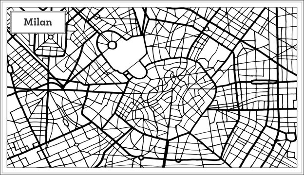 Milan Italy City Map in Black and White Color.