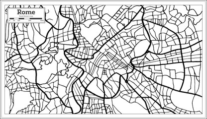 Rome Italy City Map in Black and White Color.