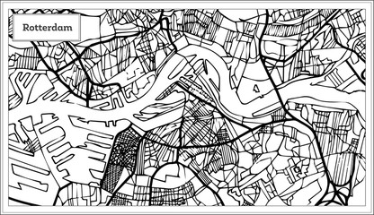 Fototapeta na wymiar Rotterdam Map in Black and White Color.