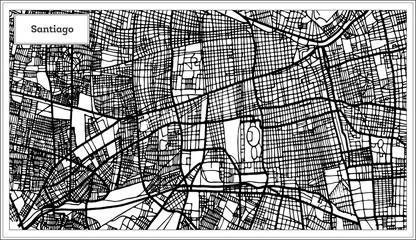 Santiago Chile City Map in Black and White Color.